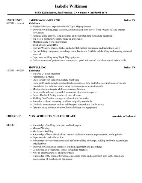 welder fabricator resume examples